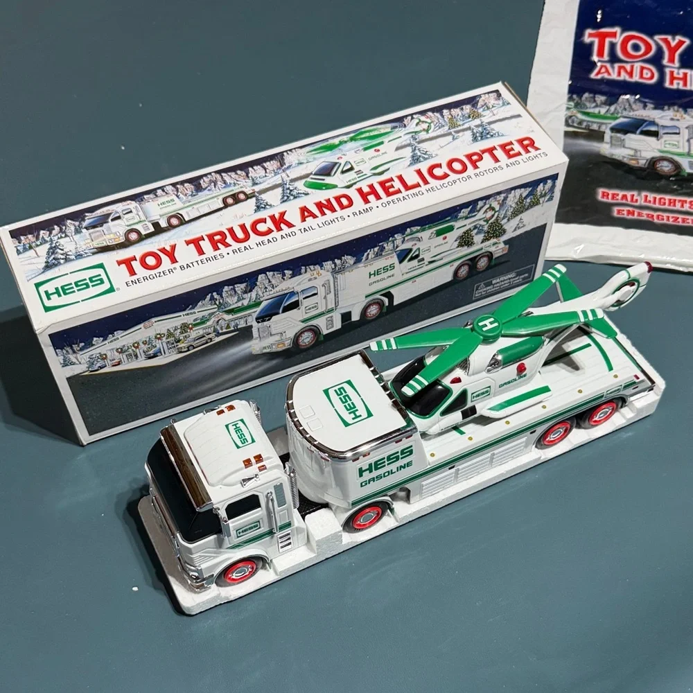 Hess Green & White Toy Truck and Helicopter - Kids Vehicles